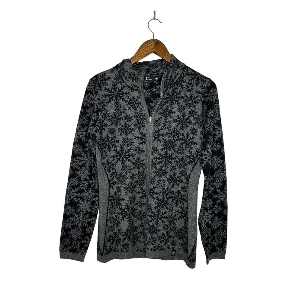 Neve Size L Maya Full Zip Snowflake Sweater in Gray